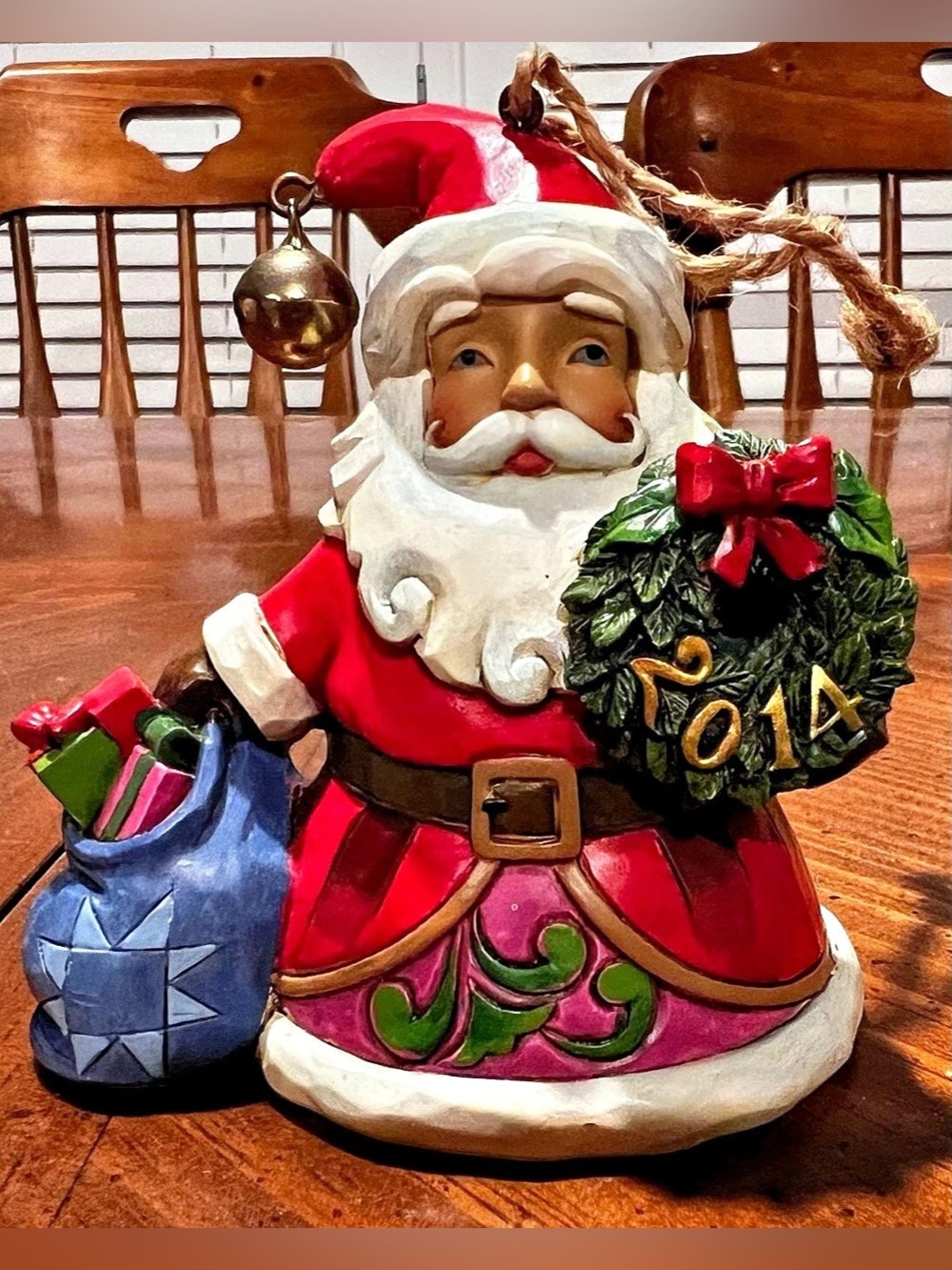 Jim Shore Enesco Santa w/ Bag of Gifts & Wreath dated 2014 Collectible Ornaments